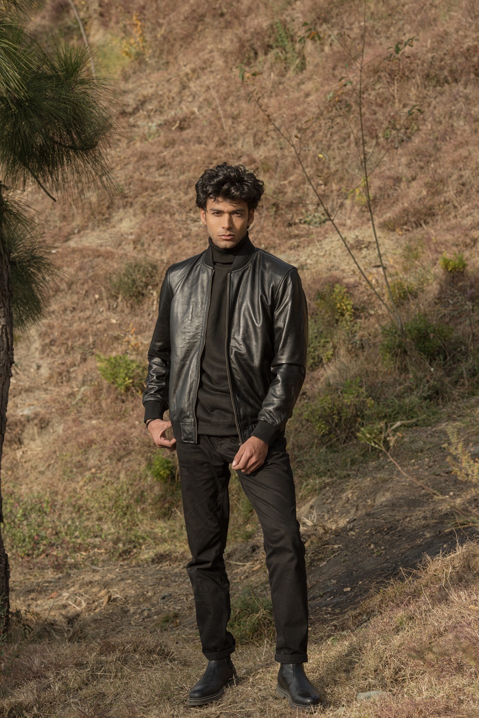 Custom Chris Black Leather Bomber Jacket